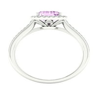 Carski dragi kamen 10k Bijelo zlato smaragdno rezano ružičasti ametist CT TW dijamantski Halo ženski prsten