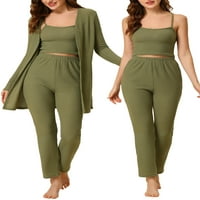 Unique Bargains ženske pletene Lounge hlače Shrug Cardigan 3ps kompleti pidžame za spavanje