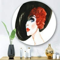 Designart 'portret žene crvene glave dama u šeširu' moderni krug metalni zid Art-disk od 11