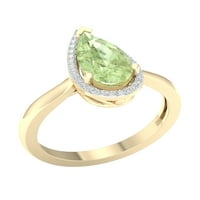 Carski dragi kamen 10k žuto zlato kruška rezana zeleni ametist CT TW dijamantski Halo ženski prsten