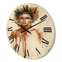 Designart 'portret Afro američke žene XIII' Moderni drveni zidni sat