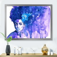 Designart 'Glorious Blue Portrait of Afro American Woman' moderni uokvireni umjetnički Print