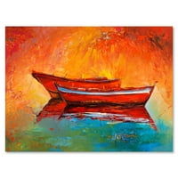 Designart 'Dva Crvena Čamca Tokom Zalaska Sunca U Jezeru' Nautical & Coastal Canvas Wall Art Print