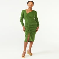Scoop ženska Midi džemper haljina sa bočnim Ruchingom