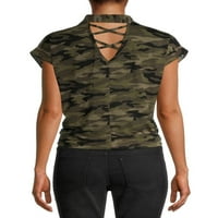 No Boundaries ' Printed Lattice Back Button Front Top