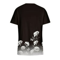 Ženske vrhove cvjetne bluze s kratkim rukavima, Ležerne prilike, modni V-izrez Ljetna tunika Tors crni 5xl