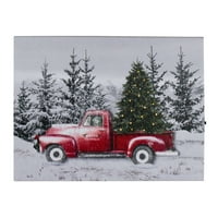 Sjevernight 8 osvijetljeno božićno drvce u crvenoj kamionu tabletop platno umjetnost