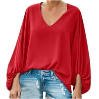 Modna žena dugih rukava s dugim rukavima V-izrez Majica SOLISA labava bluza vrhova Trendy Fall odjeća košulja