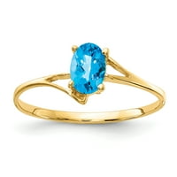 Primal Gold Karat Yellow Gold 6x Ovalni plavi TOPAZ Checker prsten