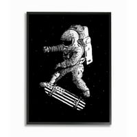 Stupell Industries svemirski Skateboard klizanje Astronaut američke zastave uokvirena zidna umjetnička konstrukcija