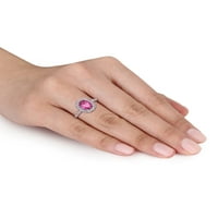2-karatni T. G. W. ružičasto-bijeli Topaz i dijamantski naglasak 10kt Ovalni zaručnički prsten od bijelog