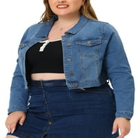 Jedinstvene povoljne ženske plus veličine duge rukave Jean dugme sa skraćenim traper jaknom