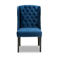 Baxton Studio Lamont moderna savremena prelazna tamnoplava baršunasta tkanina tapacirana i tamnosmeđa stolica