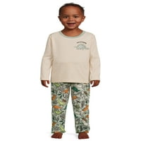 Wonder Nation vrhovi dugih rukava za malu djecu i Set pidžama za plišane hlače, 4 komada, veličine 2T-5T