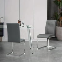Miniyam trpezarijske stolice, bočna stolica bez ruku sa visokim naslonom sa metalnim nogama Set od 2, siva