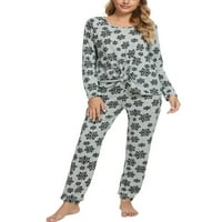 Unique Bargains ženska Noćna Odjeća sa džepovima dugi rukavi kompleti pidžame za spavanje