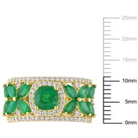 Miabella ženski 2-karatni T. G. W. smaragdni i karatni T. W. okrugli dijamant 14kt cvjetni prsten od žutog