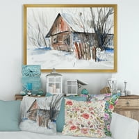 PROIZVODNJA 'Old napuštena drvena kuća u zimskom snijegu Slika' Tradicionalni uokvireni umjetnički print