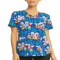 Scrubstar ženske Disney's Mickey And Minnie Winter Cheer V-izrez Print Scrub Top