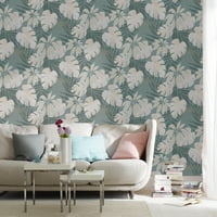 Marburg Nona Grey Tropical Leaves Wallpaper, 20.9 - in za 33-ft, 57. sq. ft