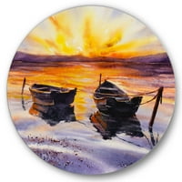 Designart 'dva mala čamca Parking na obali i Sunset' Lake House Circle Metal Wall Art-disk od 23