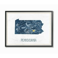 Stupell Home Decor Pennsylvania Minimalni Plavi Mramorni Papir Silhouette Platnena Zidna Umjetnost