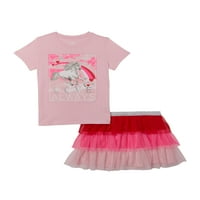 Valentinovo djevojačka 4-štampana majica i suknja na volane, 2-dijelni komplet odjeće
