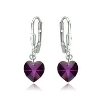 Sterling Silver Purple Dainty Heart Dangle Leverback naušnice napravljene od Swarovski kristala