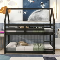 Aukfa Twin-over-Twin krevet na sprat - drveni krevet na sprat sa kućnim krovom za decu-Espresso