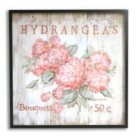 Stupell Industries Pink Hydrangeas Florals Vintage Farmhouse reklama cvjetni buketi, 24, dizajn Debi Coules