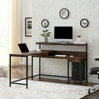 Aukfa stol u obliku slova L sa policom za Monitor, 56 ugaoni računarski sto za igre velika radna stanica,