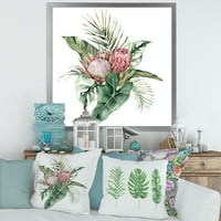 Designart' Queen Proteas Palm & Monstera Leaves ' Tradicionalni Uokvireni Umjetnički Print