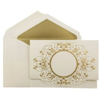 Papir® set pozivnica za vjenčanje, veliki, 1 2 3 4s, ekru sa zlatnim dizajnom, koverte obložene zlatom, set