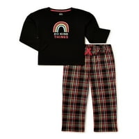 Wonder Nation Girls Pulover i hlače s dugim rukavima, 2-komadni pidžamski set, veličina 4- i plus