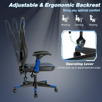 Gyma Podesiva i ergonomska i okretna stolica za igranje sa visokim naslonom, plava i Crna