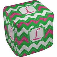 Thumbprintz Chevron Monogram Pouf, Fuchsia