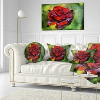 Designart Crvena ruža ilustracija na zelenoj-cvjetni jastuk - 12x20