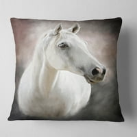 Designart Lovely White Horse - jastuk za bacanje životinja-16x16