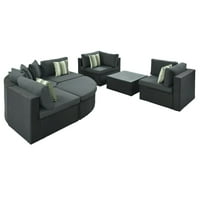 7-dijelni vanjski pleteni kauč, Ležaljka od ratana, sa prugastim zelenim jastucima i Stolićem,sofa za razgovor,