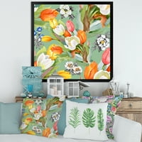 Designart' Cvjetajući narandžasti i bijeli tulipani II ' tradicionalni uokvireni umjetnički Print