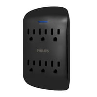 Philips zaštita od prenapona sa 6 utičnica, 900J, Crna, pakovanje, ušteda prostora