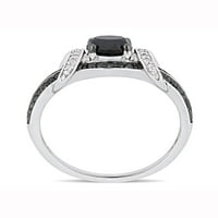 1-karatni T. W. crno-bijeli dijamant 10kt zaručnički prsten od bijelog zlata s podijeljenom drškom