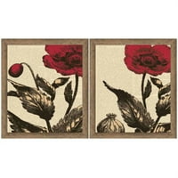Živopisna cvjetna zidna Umjetnost ruže, Set od 2 komada