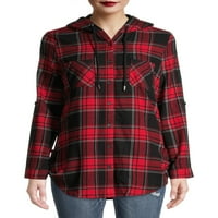 No Boundaries ' Hooded Plaid Flanel Shirt