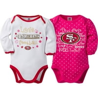 San Francisco 49ers baby Girls Set Bodija dugih rukava, 2 pakovanja