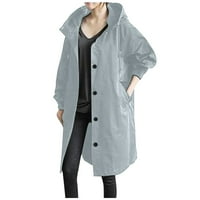Plus veličine Windbreaker jakne za žene Solid Color Gumb Srednja duljina kapuljača kapuljača sa džepovima