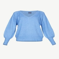 Scoop ženski pulover puf rukav džemper