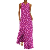 Ljetne haljine na prodaju za žene plus veličine bez rukava bez rukava cvjetni uzorak V-izrez Maxi Loose Fit