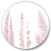 Designart 'palmine grane i rumenilo Pinkeucalyptus' Shabby Chic krug metalni zid Art - disk od 11