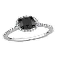1- Carat T.W. Crno-bijeli dijamant 14kt bijeli zlatni halo zaručnički prsten